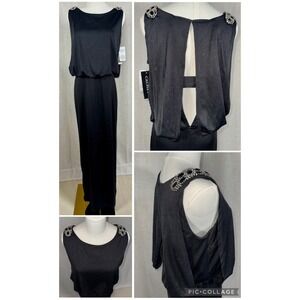 NWT‎ Jackie Jon Women's Sz 8 Formal Black Dress Embellishments Crystals Shimmer